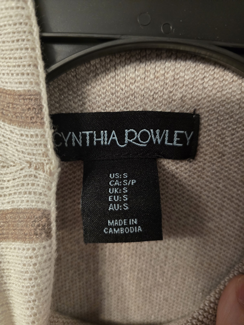 Cynthia Rowley Cream & Brown Windowpane Mock Neck Sweater - Picture 3 of 4